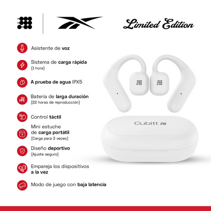 Audífonos Inalámbricos Cubitt x Reebok Blancos Sport Edición Limitada