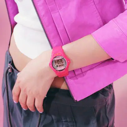 Reloj Digital Casual Rosado Brillante de Mujer
