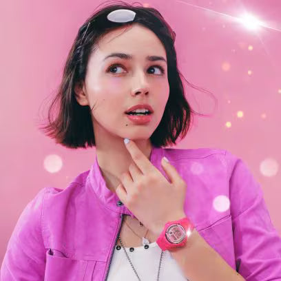Reloj Digital Casual Rosado Brillante de Mujer