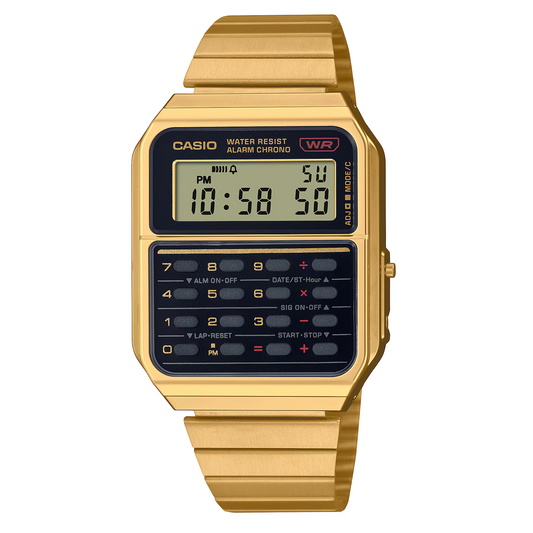 Reloj Digital Calculadora Vintage Dorado de unisex