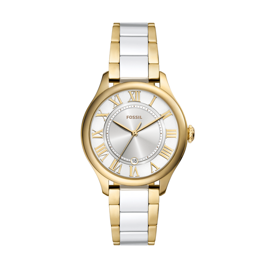 Reloj Análogo Clásico De Mujer Fossil Gilmore Dorado Y Blanco