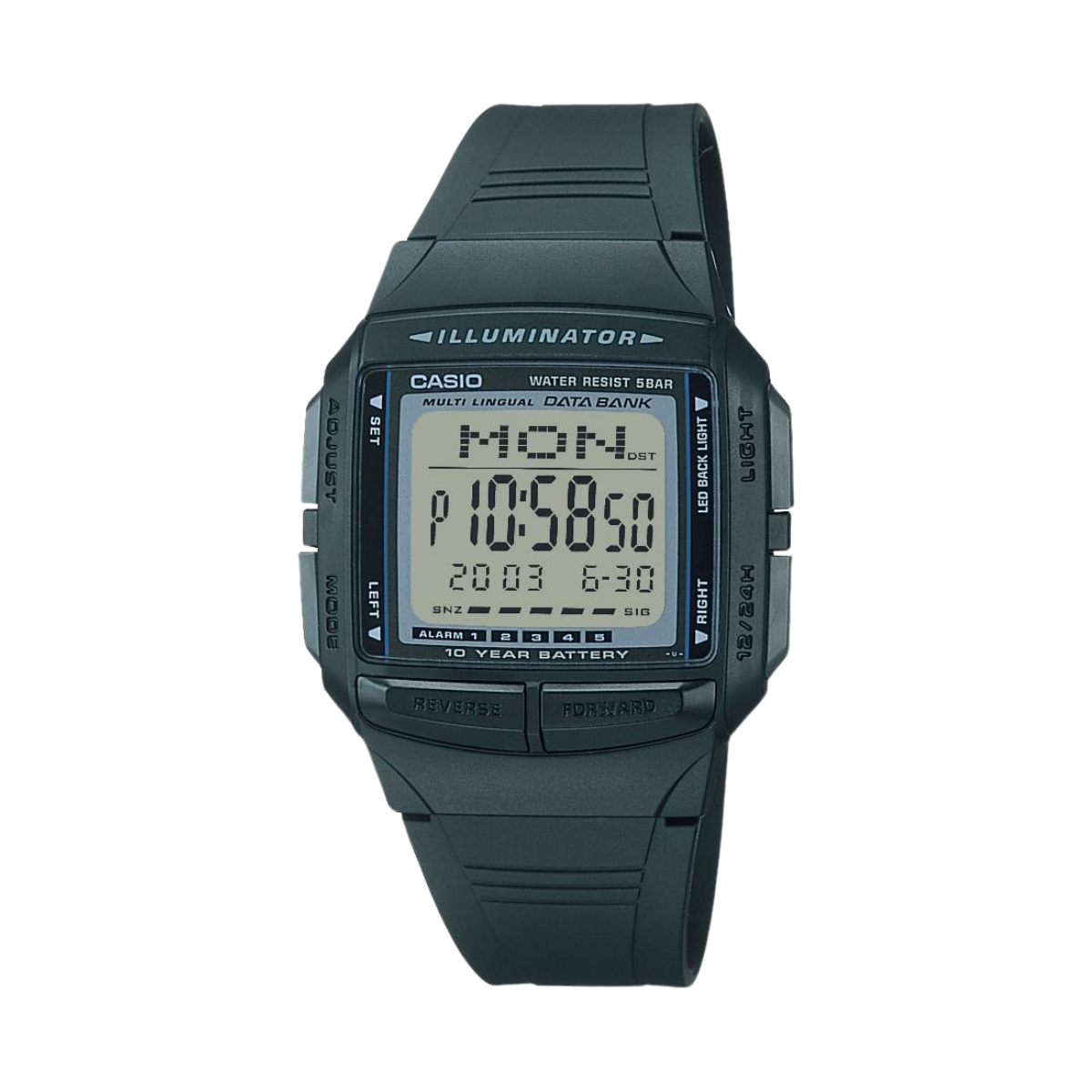 Reloj Digital Data Bank Illuminator Casual Negro de Hombre