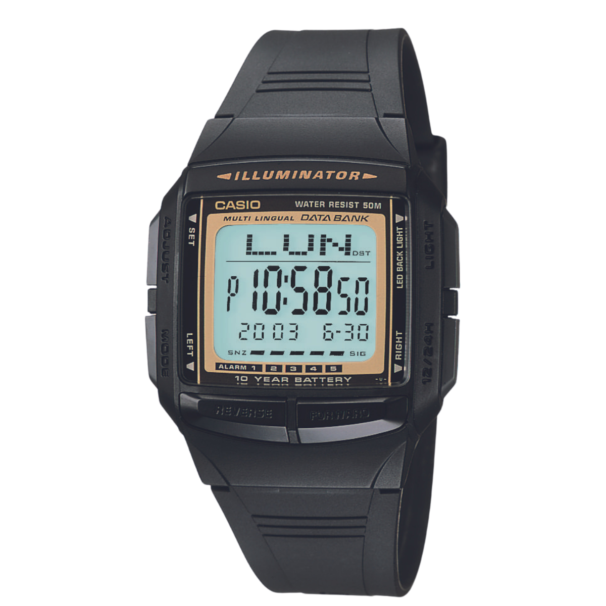 Reloj Digital Illuminator Data Bank Casual Negro de Hombre