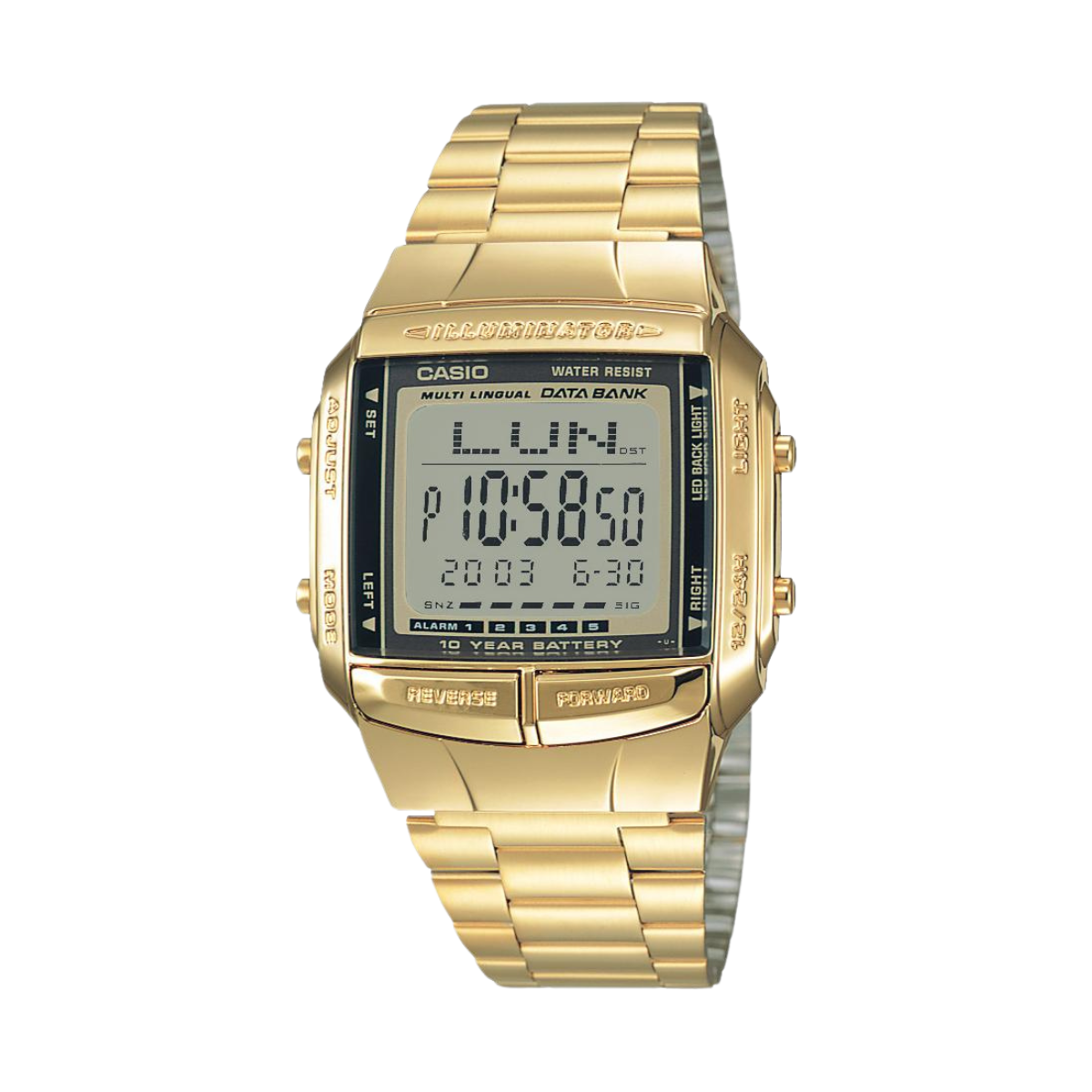 Reloj Digital Data Bank Illuminator Casual Dorado de Hombre