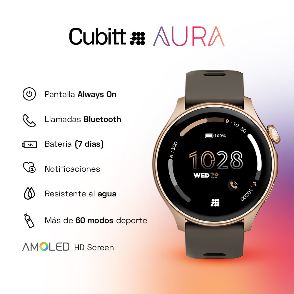 Reloj Digital Smartwatch Aura Dorado y Moca Sport Unisex