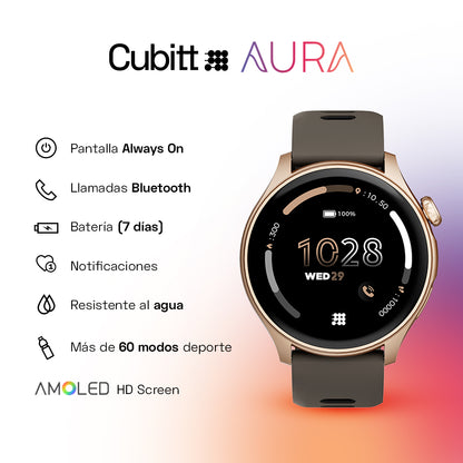 Reloj Digital Smartwatch Aura Dorado y Moca Sport Unisex