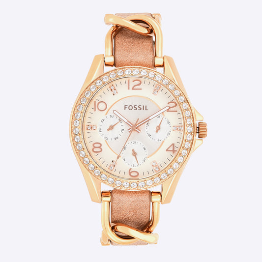 Reloj Análogo Multifunción De Mujer Fossil Riley Oro Rosa Y Beige