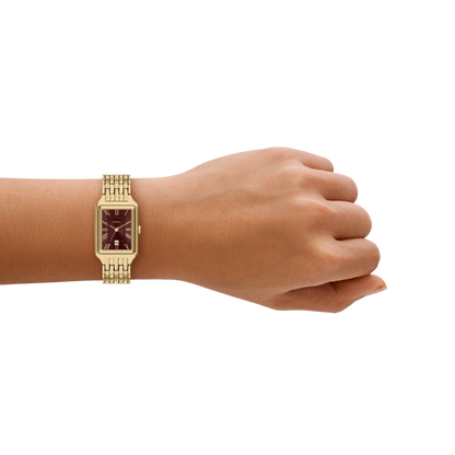 Reloj Análogo De Mujer Fossil Raquel Rojo Vino Y Dorado