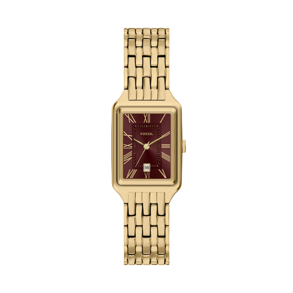 Reloj Análogo De Mujer Fossil Raquel Rojo Vino Y Dorado