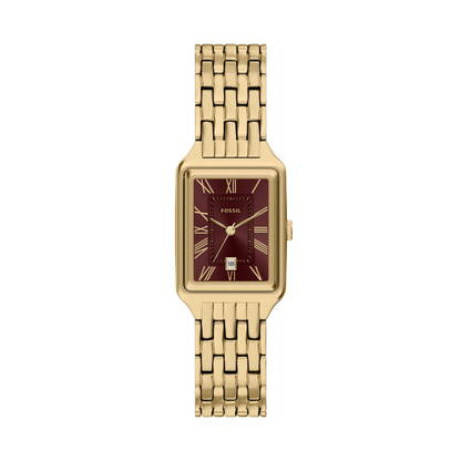 Reloj Análogo De Mujer Fossil Raquel Rojo Vino Y Dorado