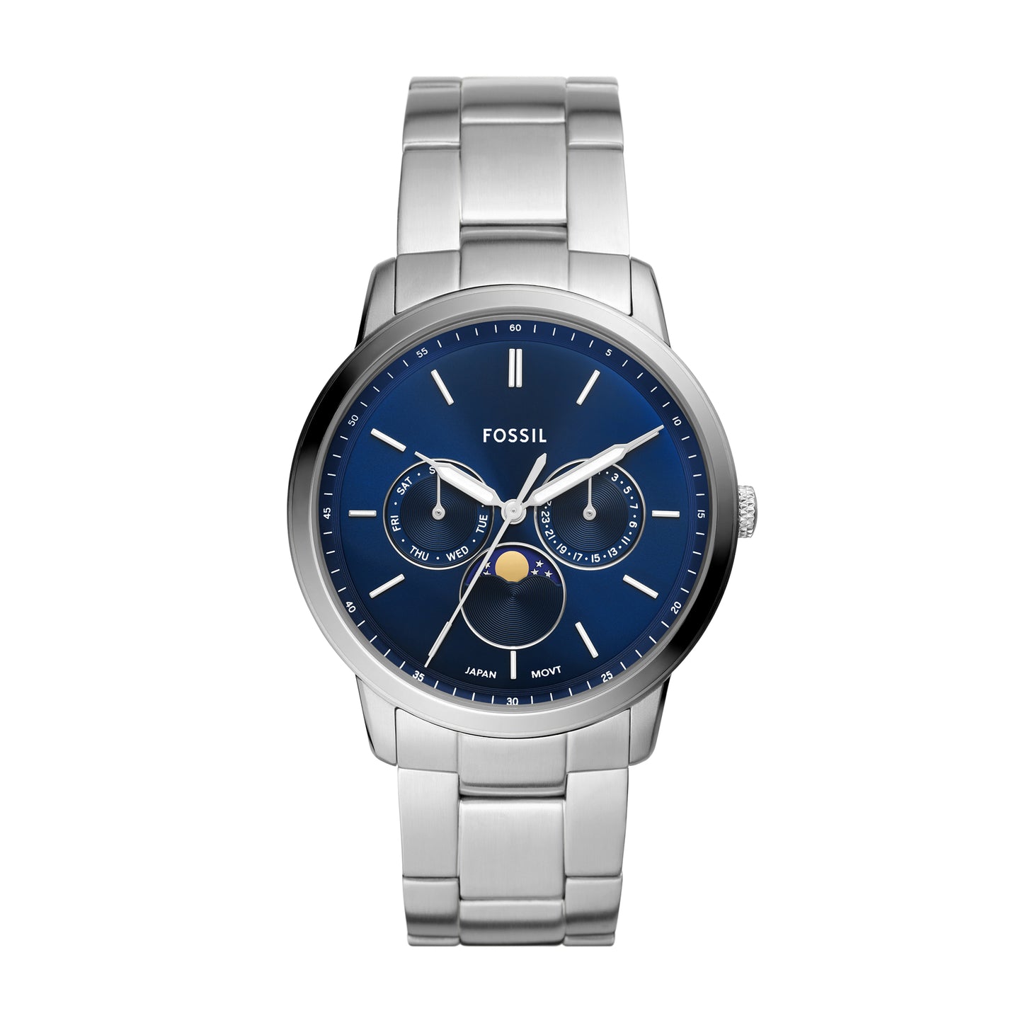 Reloj Análogo Moonphase Casual Plateado de Hombre