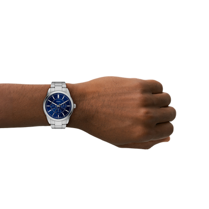 Reloj Análogo Multifunción De Hombre Fossil Pearson Azul Y Plateado