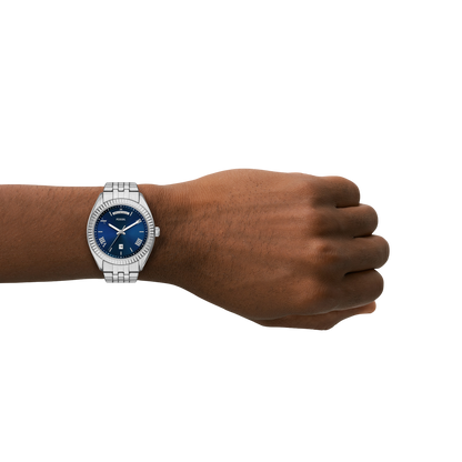 Reloj Análogo Clásico De Hombre Fossil Campbell Azul Y Plateado