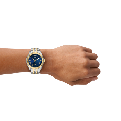 Reloj Análogo De Hombre Fossil Campbell Azul, Plateado Y Dorado