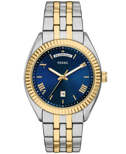 Reloj Análogo De Hombre Fossil Campbell Azul, Plateado Y Dorado