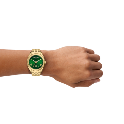 Reloj Análogo De Hombre Fossil Campbell Verde Y Dorado