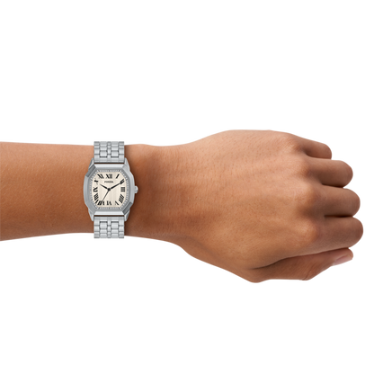 Reloj Análogo De Hombre Fossil Harlow Crema Y Plateado