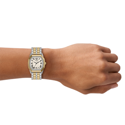 Reloj Análogo De Hombre Fossil Harlow Crema, Plateado Y Dorado