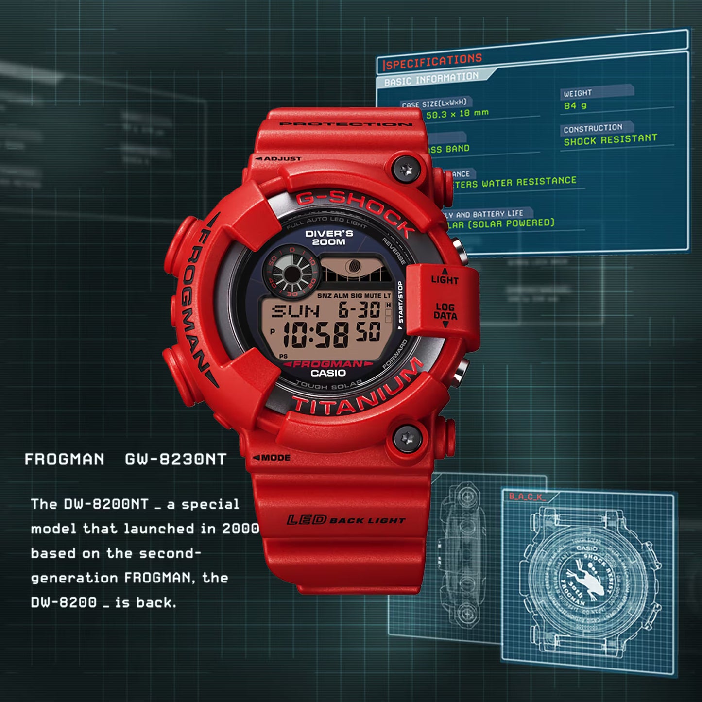 Reloj Digital Frogman Diver Titanium Vintage Rojo de Hombre