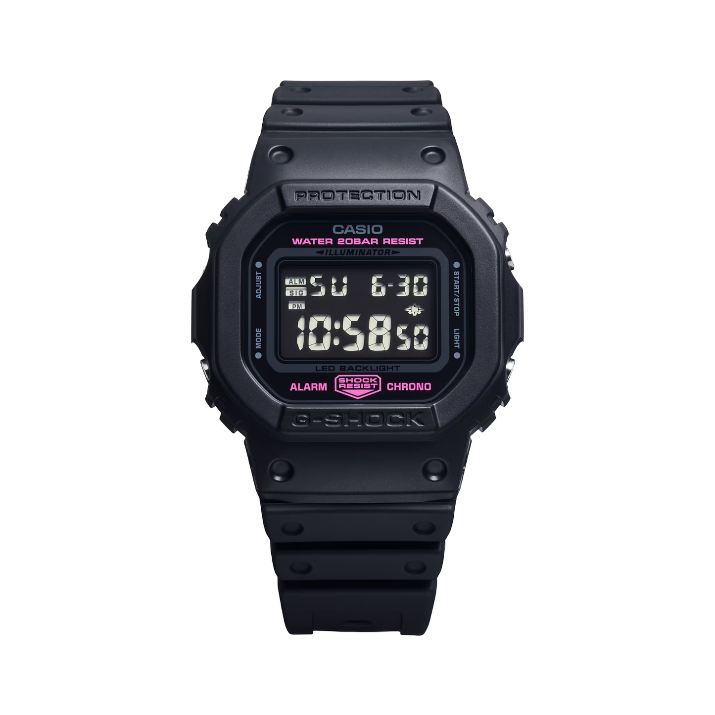 Reloj Digital Casual Edición Cinta Rosada Negro de Mujer