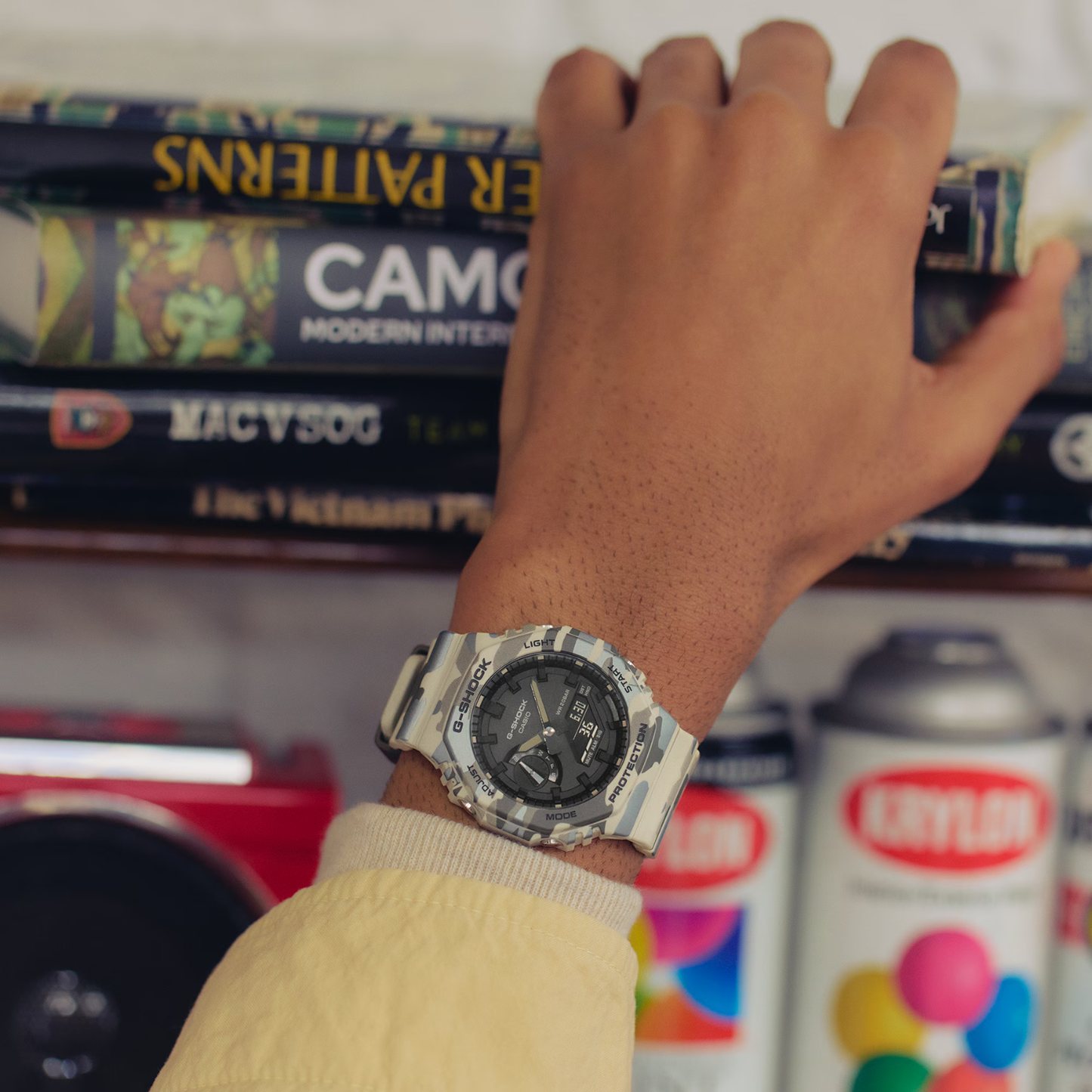 Reloj Análogo Digital Casual Crema Camuflaje de Hombre