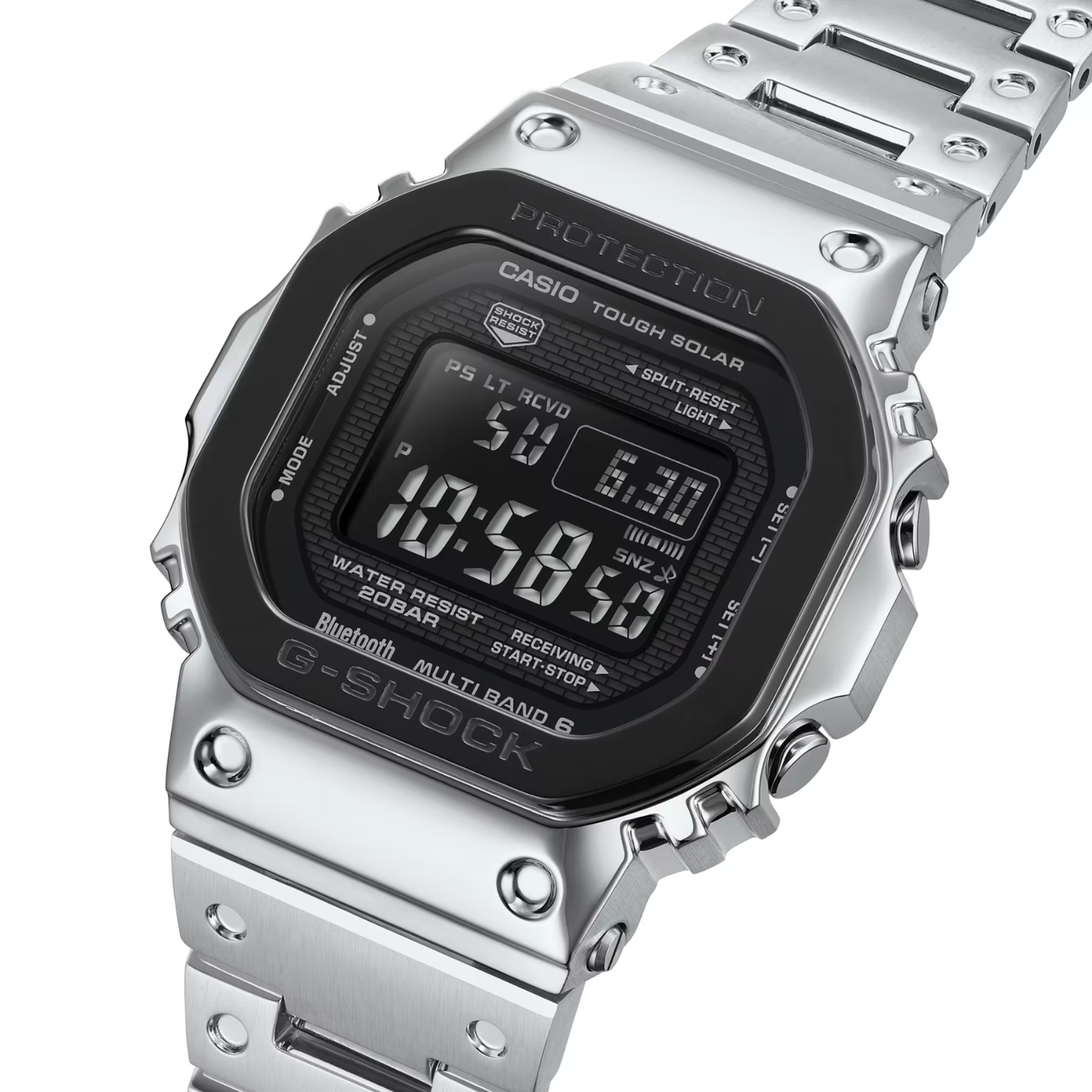 Reloj Digital Casual Tough Solar Plateado de Hombre
