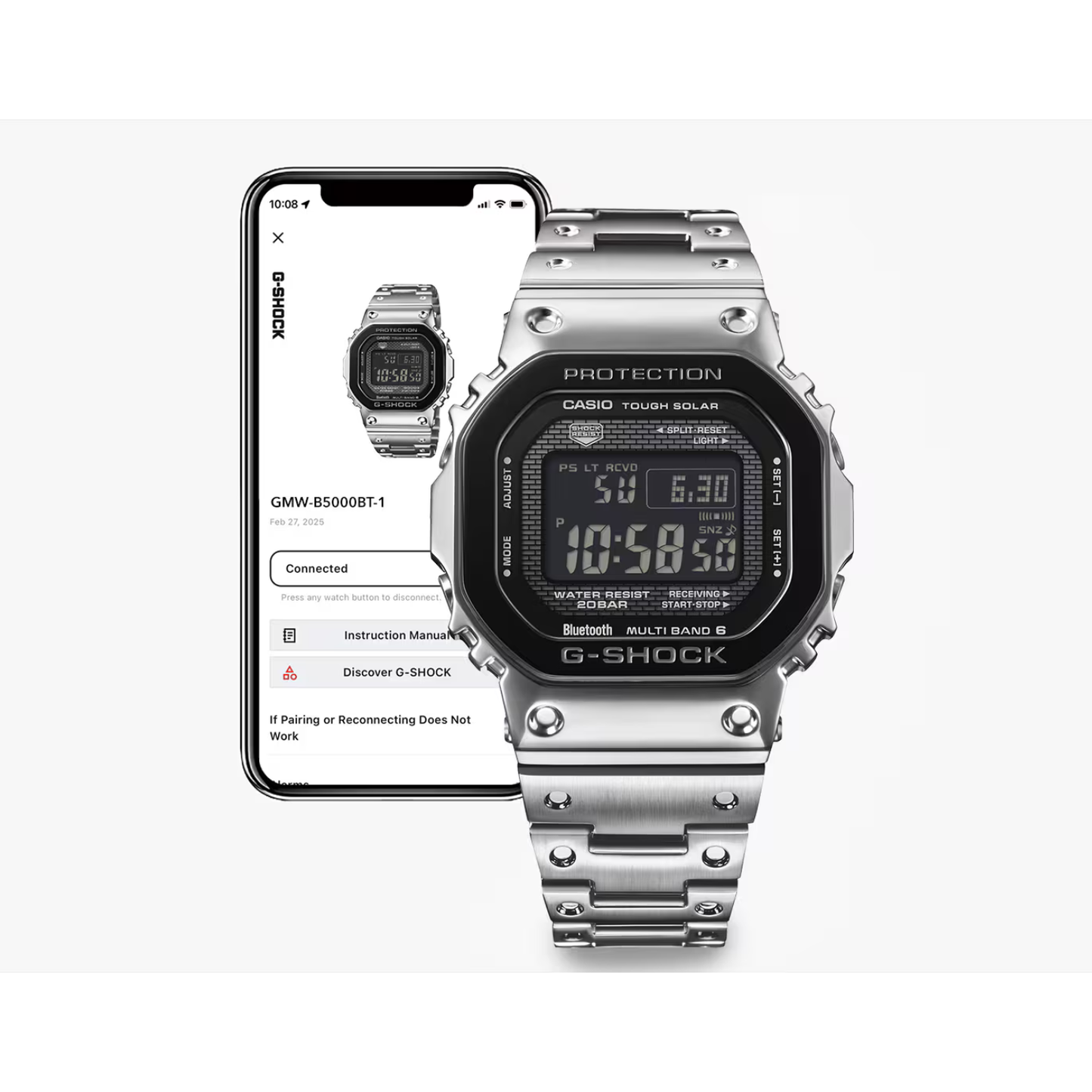 Reloj Digital Casual Tough Solar Plateado de Hombre