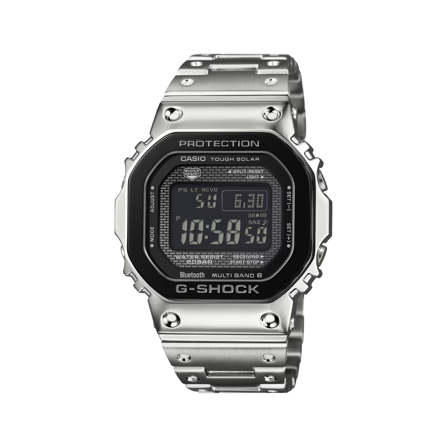 Reloj Digital Casual Tough Solar Plateado de Hombre