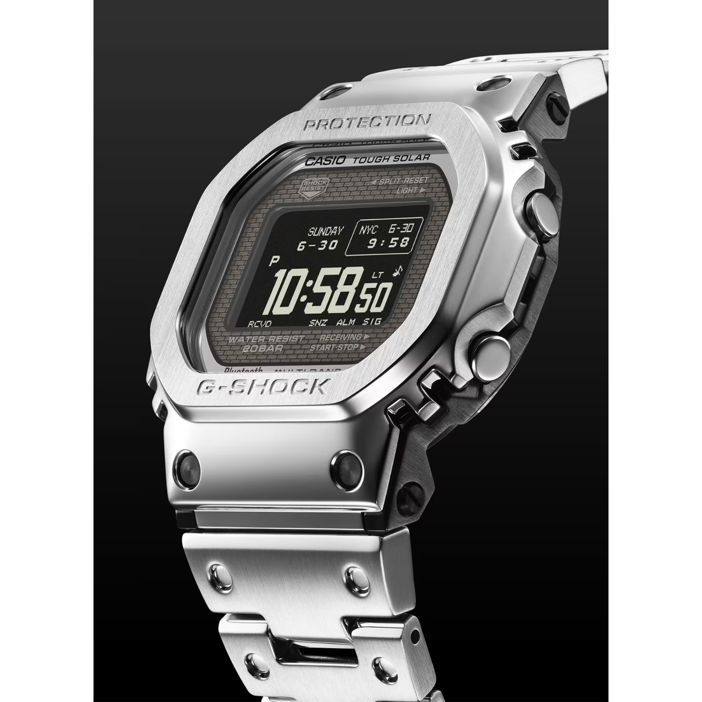 Reloj Digital Casual Tough Solar Plateado de Hombre