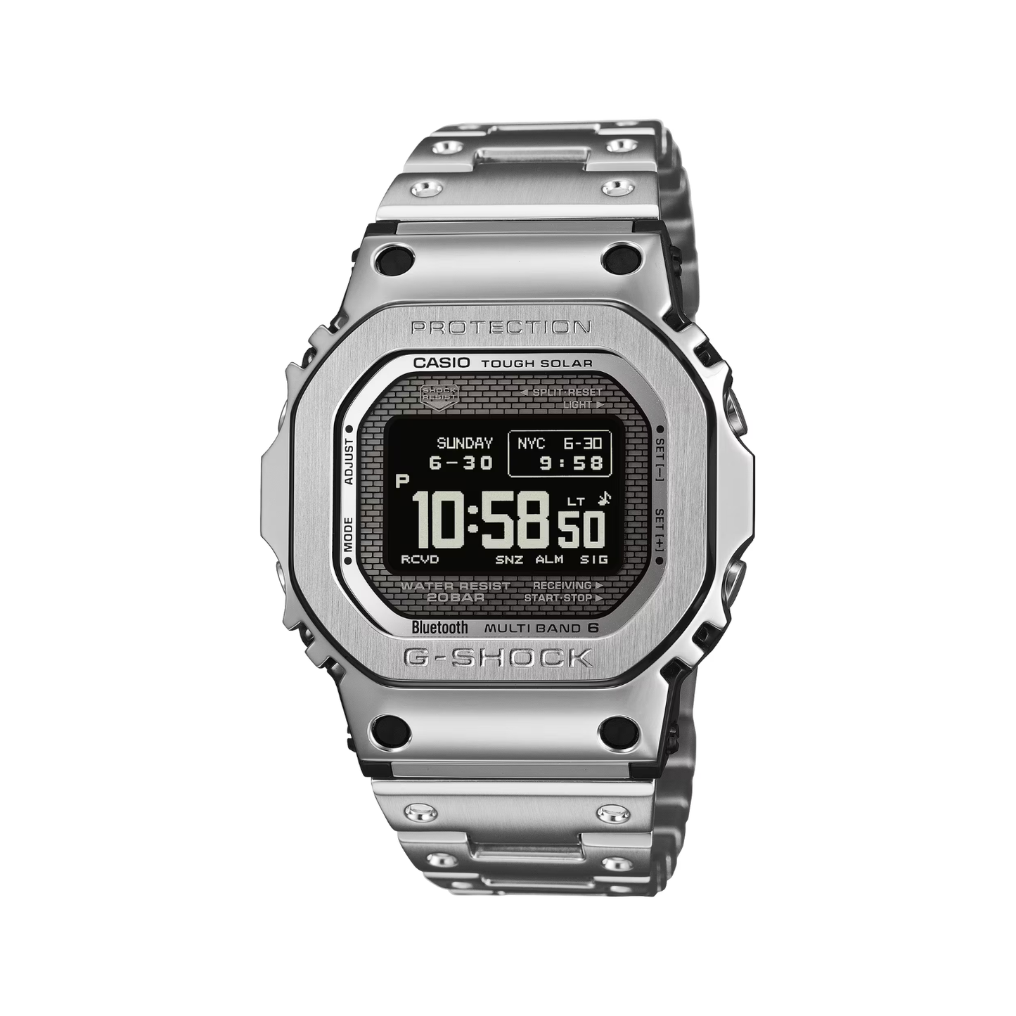 Reloj Digital Casual Tough Solar Plateado de Hombre