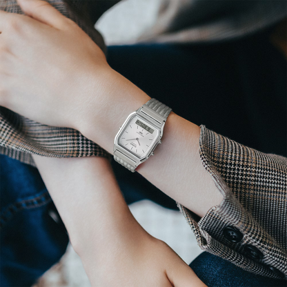 Reloj Análogo Digital Vintage Plateado Unisex