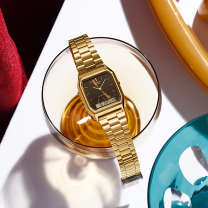 Reloj Análogo Digital Vintage Dorado Unisex