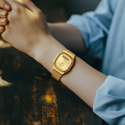 Reloj Análogo Digital Vintage Dorado Unisex