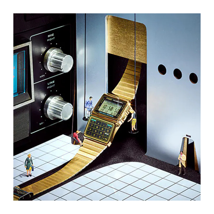 Reloj Digital Vintage Dorado Data Bank Unisex