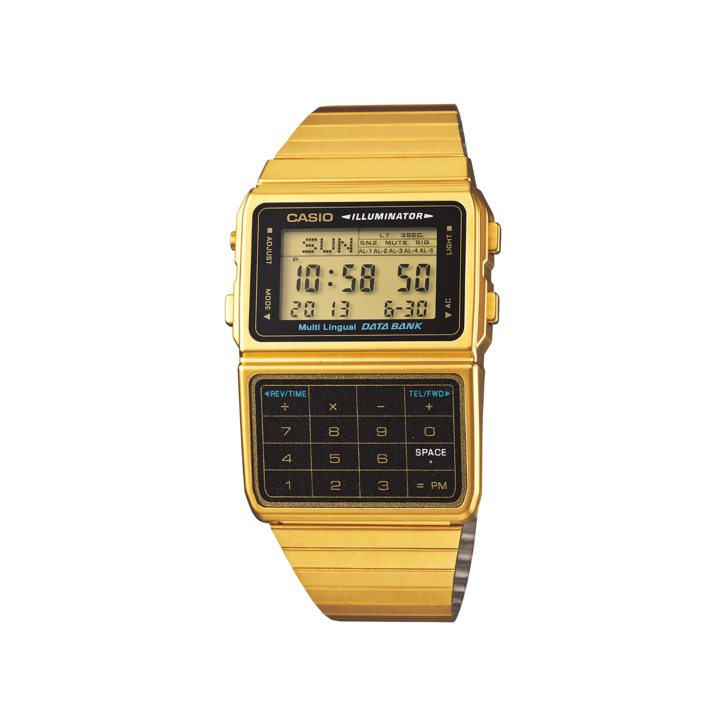 Reloj Digital Vintage Dorado Data Bank Unisex