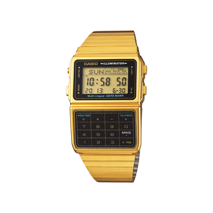 Reloj Digital Vintage Dorado Data Bank Unisex