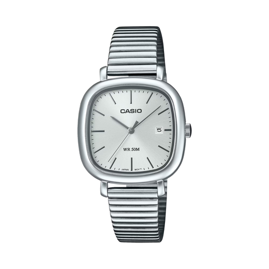 Reloj Análogo Clásico Plateado de Mujer