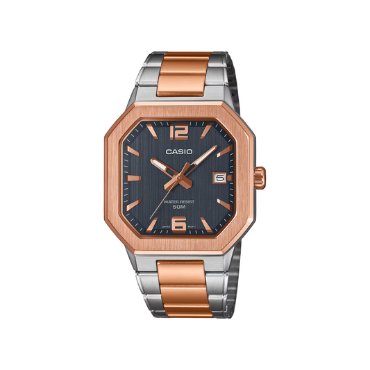 Reloj Análogo Casual Plateado Doble Tono de Hombre