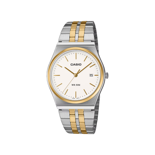 Reloj Análogo Clásico Plateado Doble Tono de Hombre