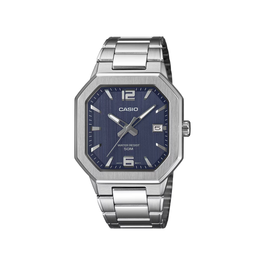 Reloj Análogo Octagonal Deportivo Plateado de Hombre