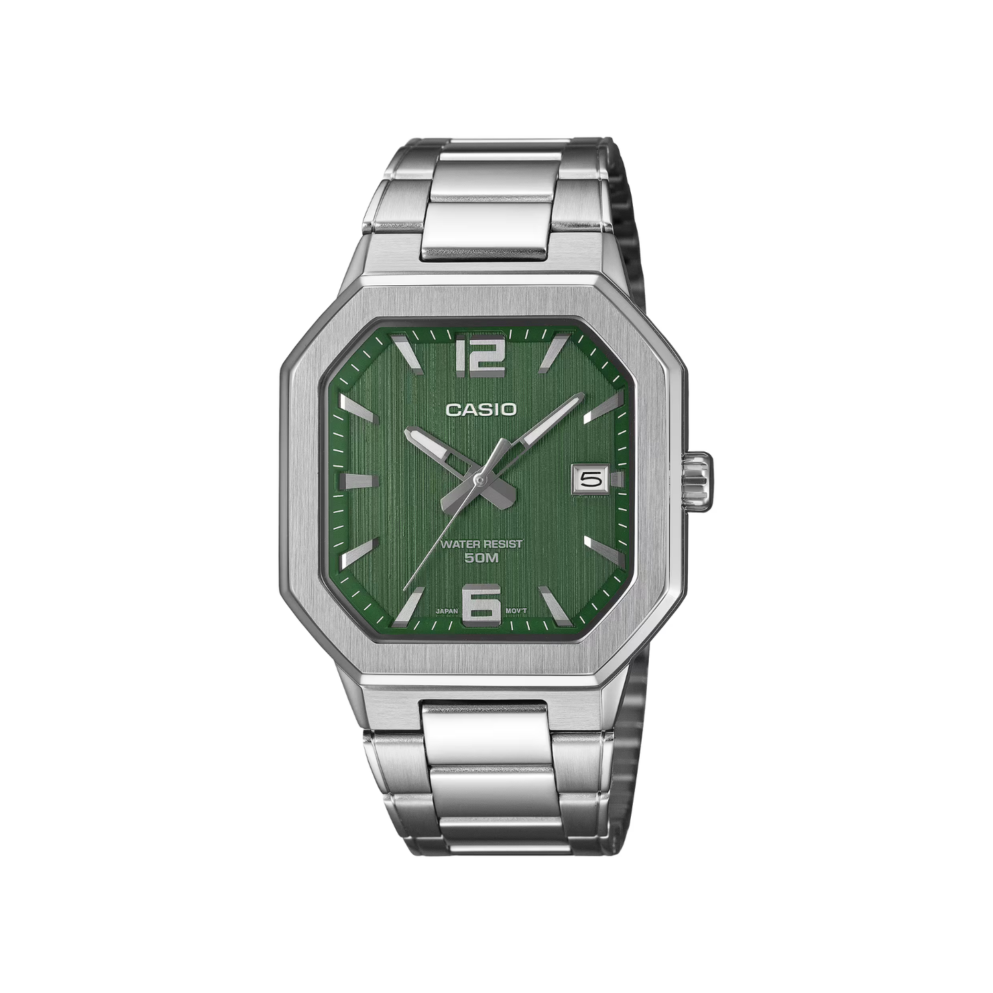 Reloj Análogo Octagonal Deportivo Plateado de Hombre