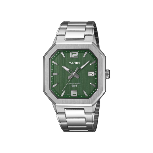 Reloj Análogo Octagonal Deportivo Plateado de Hombre