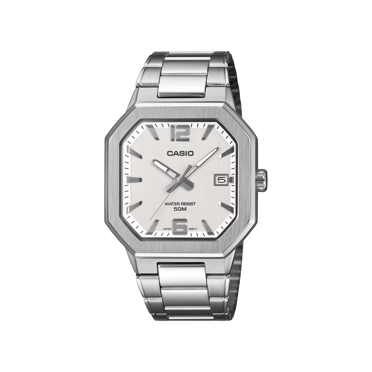 Reloj Análogo Octagonal Deportivo Plateado de Hombre