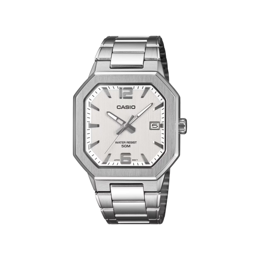 Reloj Análogo Octagonal Deportivo Plateado de Hombre