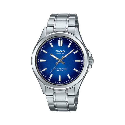 Reloj Análogo Solar Clásico Plateado de Hombre