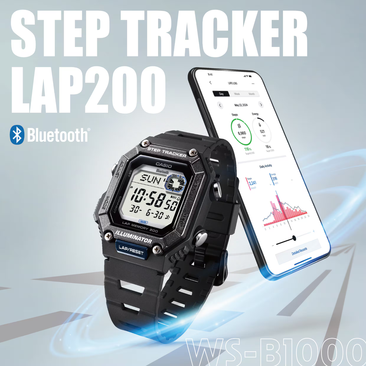 Reloj Digital Deportivo Step Tracker Negro de Hombre