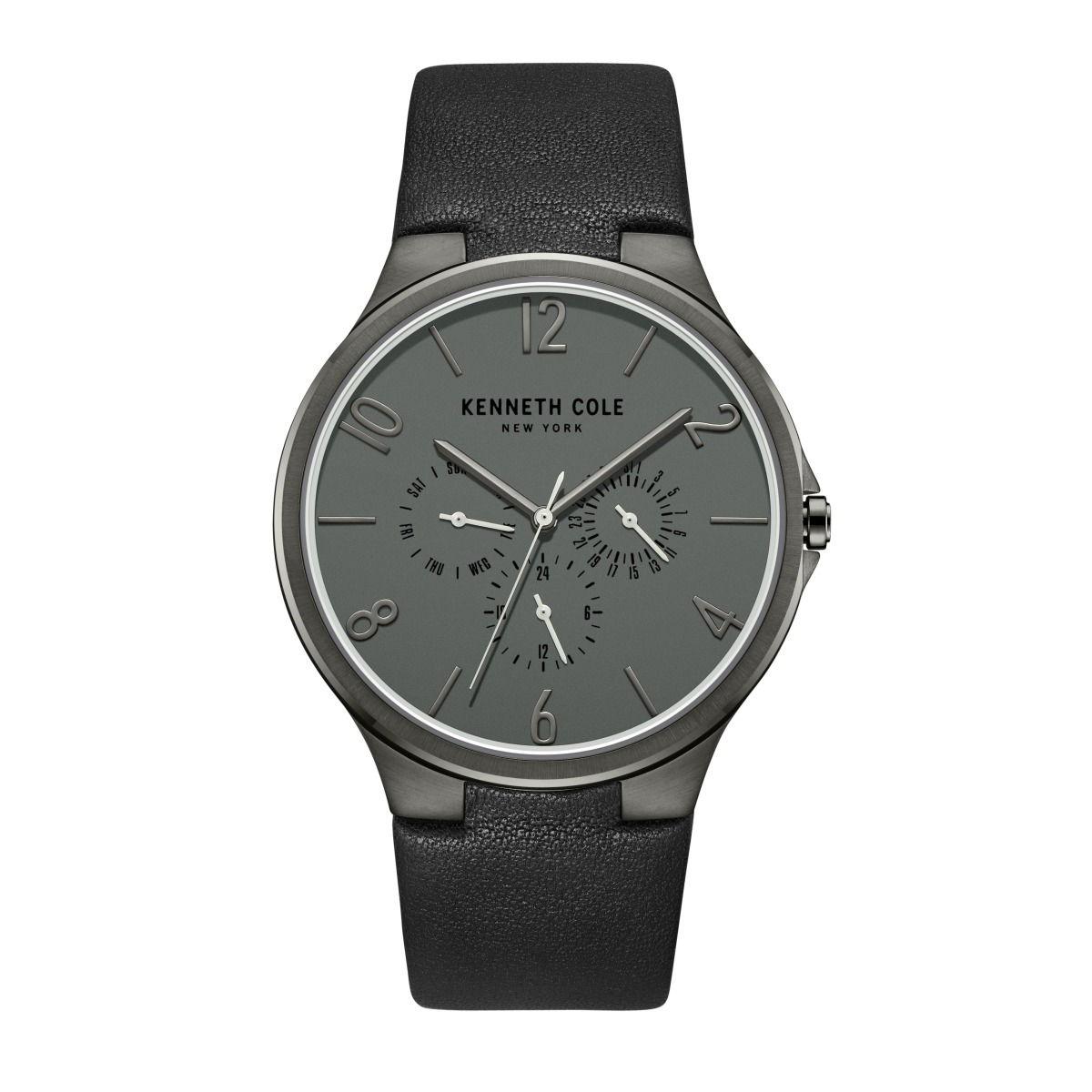 Reloj Análogo Kenneth Cole Dress Leather Cuarzo Gris, Negro y Plateado de Hombre