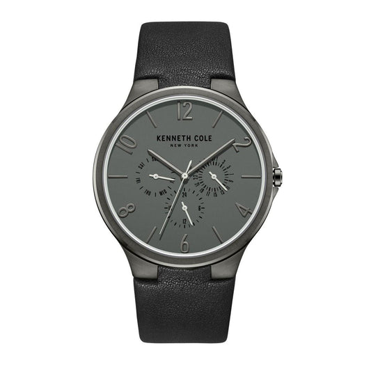 Reloj Análogo Kenneth Cole Dress Leather Cuarzo Gris, Negro y Plateado de Hombre