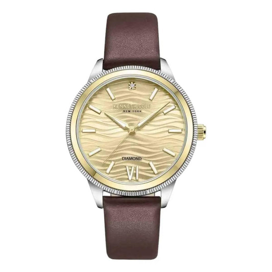 Reloj Kenneth Cole New York Leather Marrón y Dorado Análogo de Mujer