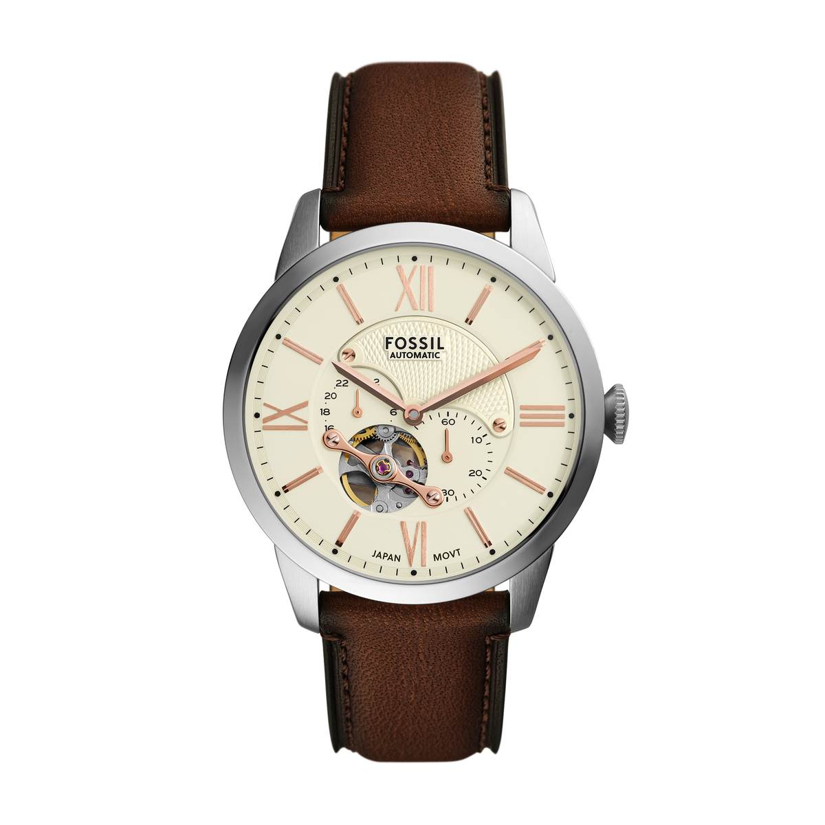 Reloj Análogo Automático De Hombre Fossil Townsman Marrón, Crema Y Plateado